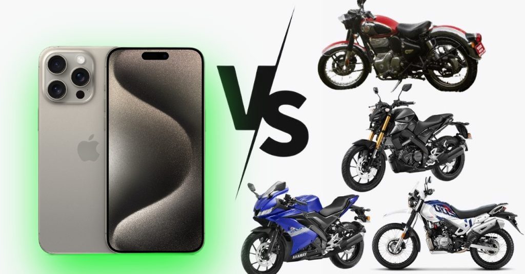 সদ্যই বাজারে এসেছে নতুন iPhone 15 Pro Max, ফোনের দামে বাড়ি নিয়ে যান এই 7টি দুর্দান্ত বাইক! সদ্যই বাজারে এসেছে নতুন iPhone 15 Pro Max, ফোনের দামে বাড়ি নিয়ে যান এই 7টি দুর্দান্ত বাইক!